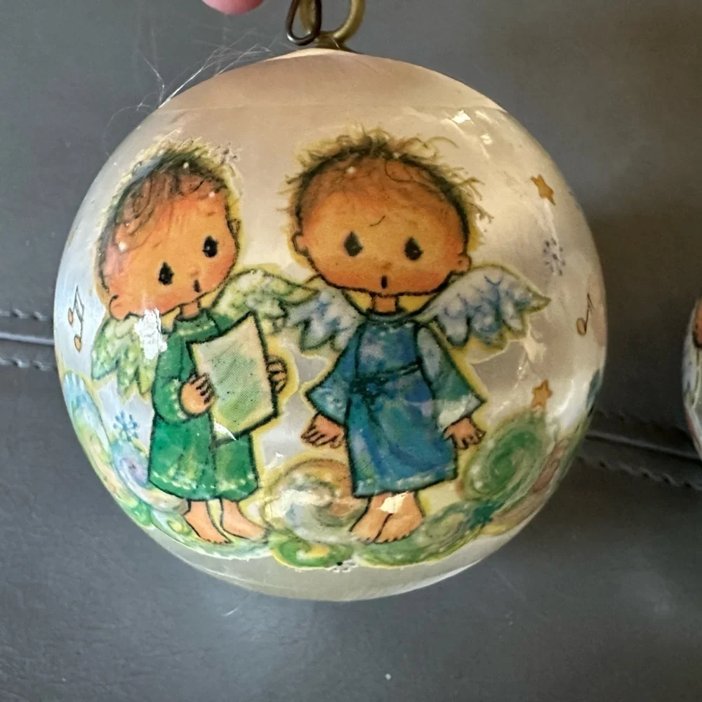 2 Wilton Angels Satin Ball Christmas Ornaments 1977 Vintage